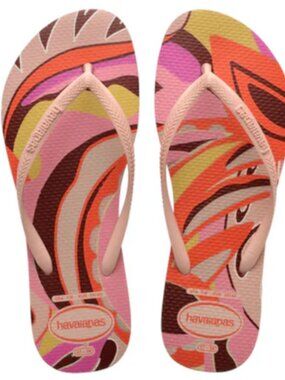 Havaianas Women's Pink and Orange Abstract Pattern Flip Flops 11/12